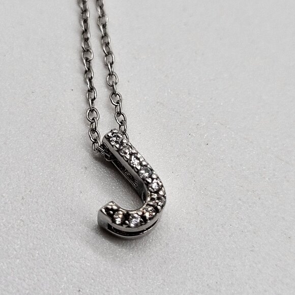 JCM Jewelry - JCM Letter Necklace "J" Sterling Silver 925 with CZ Rhinestones Dainty